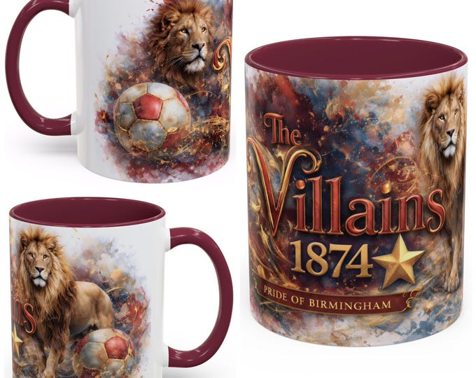 Aston Villa Lion Mug | Claret & Blue Ceramic Football Gift