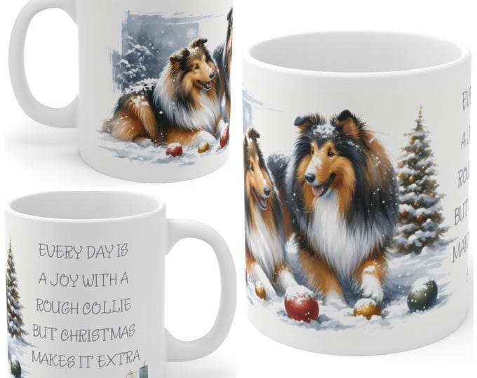11oz Ceramic Rough Collie Christmas Mug, Rough Collie Mug, Rough Collie Gift For Rough Collie , Mum, Dad, Owner, Agility Gift