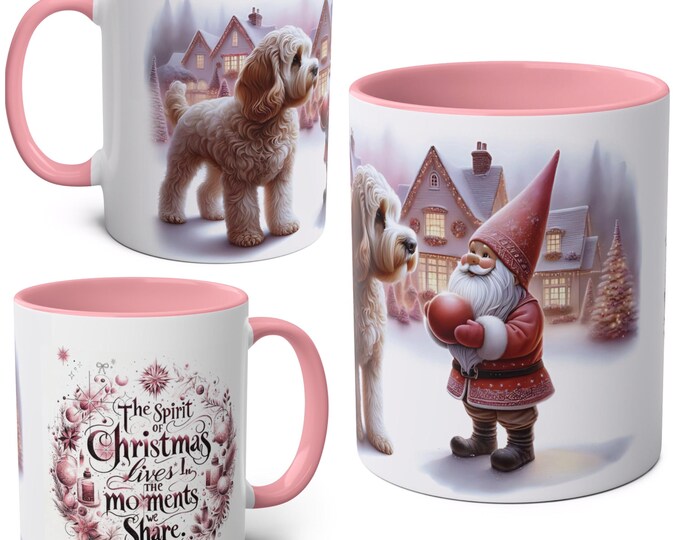 Golden Cockapoo and Gnome Christmas Mug