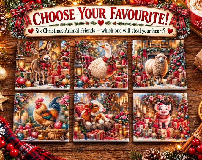 Christmas Animal Coaster | Ceramic Coaster | Cute Festive Animal Gift