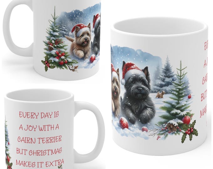 11oz Ceramic Cairn Terrier Christmas Mug, Cairn Terrier Mug, Cairn Terrier Gift For Cairn Terrier, Mum, Dad, Owner