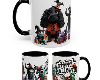 Cute Halloween Mug – Black Cocker Spaniel with Adorable Little Monsters – Fun Dog Lover Gift – Boo Basket Gift - 11oz Ceramic Coffee Mug