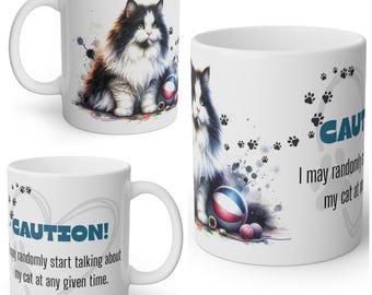 Funny Fluffy Black and White Cat Mug