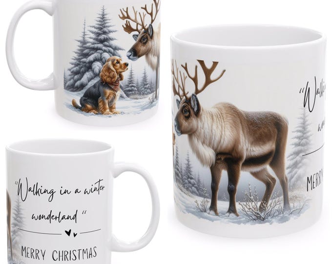 Walking in a Winter Wonderland Christmas Mug, Black & Tan Cocker Spaniel Mug