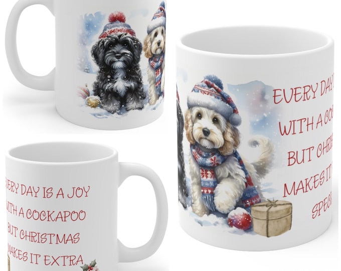 11oz Ceramic Cockapoo Christmas Mug, Cockapoo Mug, Cockapoo Gift For Cockapoo, Mum, Dad, Owner, Let’s Get Ready For The Festive Season.