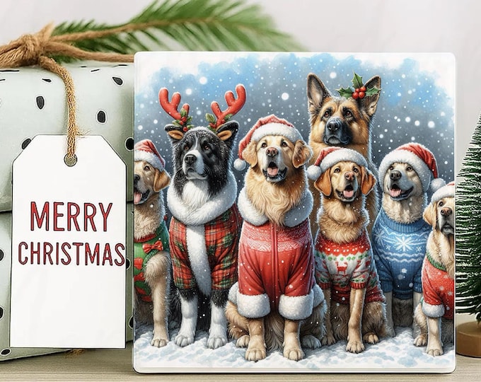 Christmas Dog Coaster – Festive Dogs in Jumpers Design, Perfect Secret Santa or Pre Christmas Gift