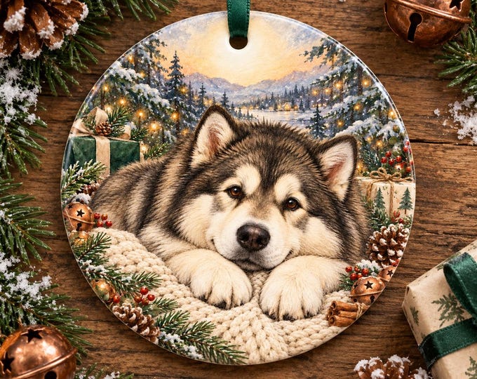 Alaskan Malamute Christmas Tree Ornament, Ceramic, Double-Sided Print & Gift Bag