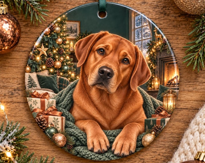 Fox Red Labrador Christmas Ornament, Ceramic Dog Bauble, Festive Tree Decoration