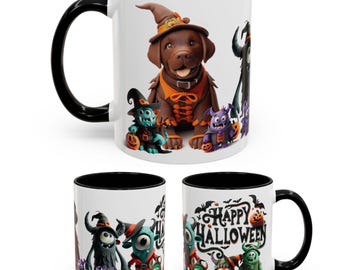Cute Halloween Mug – Chocolate Labrador with Adorable Little Monsters – Fun Dog Lover Gift – Boo Basket Gift - 11oz Ceramic Coffee Mug