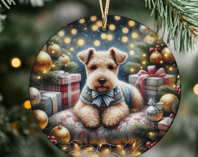 Lakeland Terrier Ceramic Christmas Tree Ornament, Design On Both Sides, Gift Bag