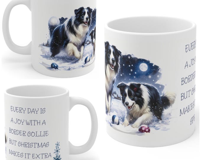 11oz Ceramic Border Collie Christmas Mug, Border Collie Mug, Border Collie Gift For Border Collie , Mum, Dad, Owner, Agility Gift