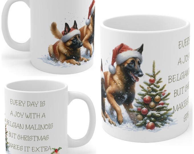 11oz Ceramic Belgian Malinois Christmas Mug, Malinois  Mug, Belgian Malinois Gift For Belgian Malinois , Mum, Dad, Owner