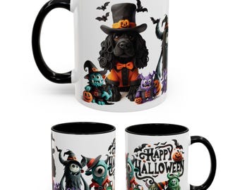 Cute Halloween Mug – Black Cocker Spaniel with Adorable Little Monsters – Fun Dog Lover Gift – Boo Basket Gift - 11oz Ceramic Coffee Mug