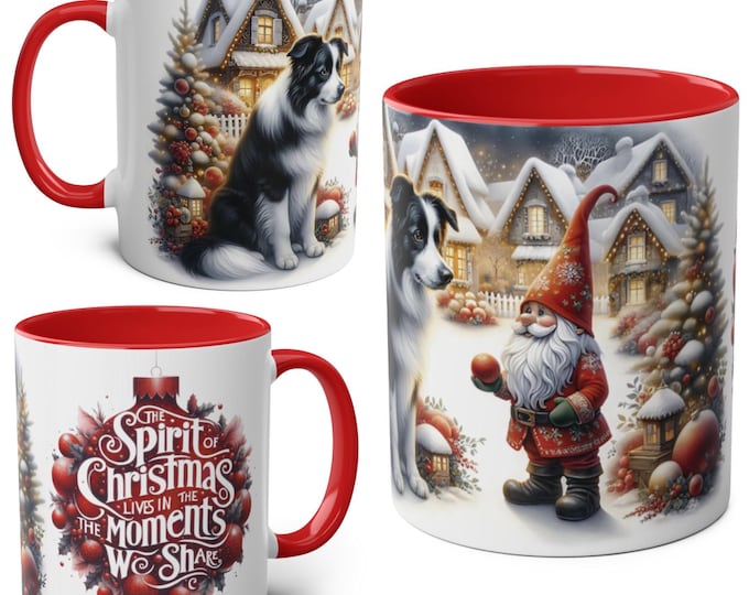 Border Collie and Gnome Christmas Mug