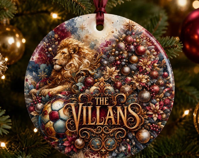 Aston Villa Ceramic Christmas Tree Decoration, Double Sided Printed & Gift Bag