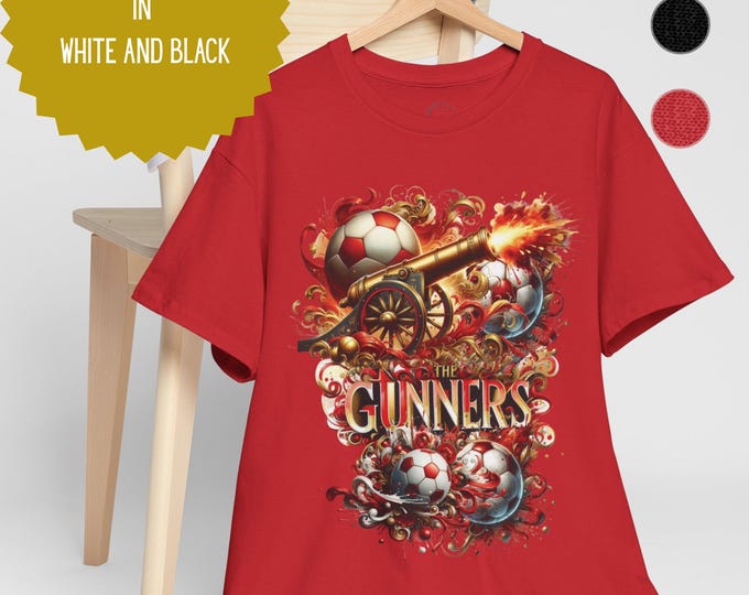 Arsenal Heavy Cotton T-Shirt | Football Fan Tee | Gift for Arsenal Supporter | Available in Red, Black & White in Sizes Small to 5XL