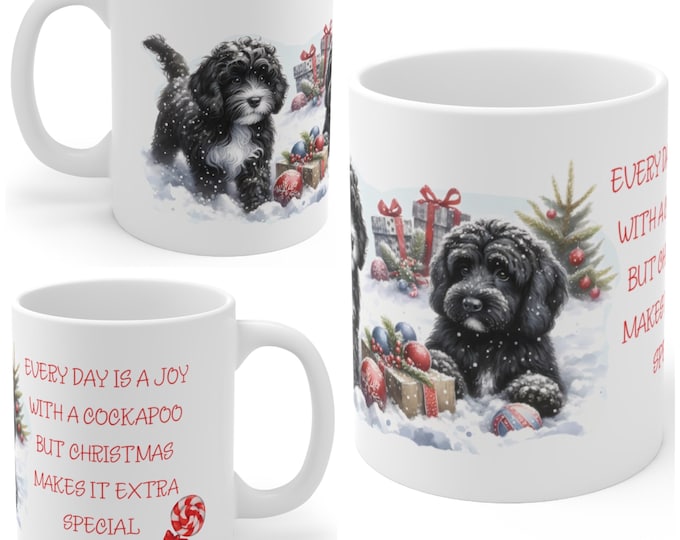11oz Ceramic Cockapoo Christmas Mug, Cockapoo Mug, Cockapoo Gift For Cockapoo, Mum, Dad, Owner, Let’s Get Ready For The Festive Season.