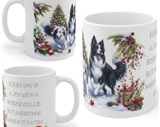 11oz Ceramic Border Collie Christmas Mug, Border Collie Mug, Border Collie Gift For Border Collie , Mum, Dad, Owner, Agility Gift