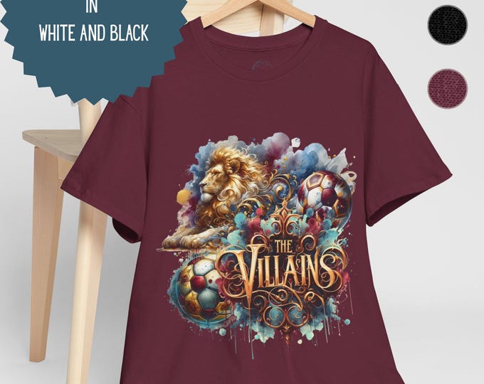 Aston Villa Fan T-Shirt | Heavy Cotton Football Tee | Maroon, Black or White | Sizes Small to 5XL | Perfect Gift for Villa Fans