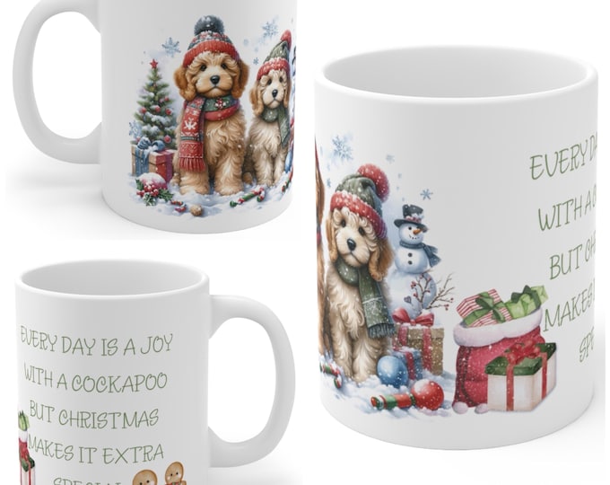 11oz Ceramic Cockapoo Christmas Mug, Cockapoo Mug, Cockapoo Gift For Cockapoo, Mum, Dad, Owner, Let’s Get Ready For The Festive Season.