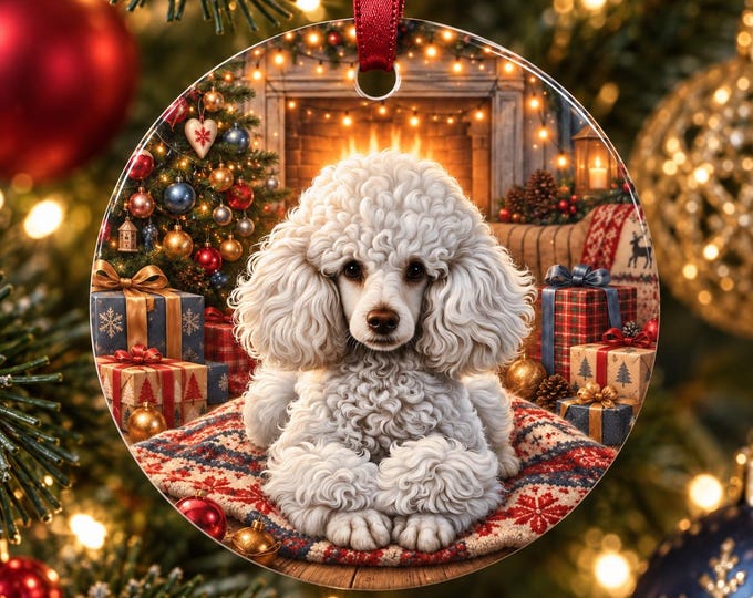 White Poodle Christmas Ornament, Poodle Dog Decoration, Ceramic Xmas Bauble, Poodle Gift, Dog Lover Christmas Gift, Tree Decoration