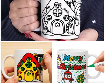 DIY Colour-In Christmas Mug | Personalise With Ceramic Pens | Festive Craft Activity for Kids & Adults | Creative Christmas Gift