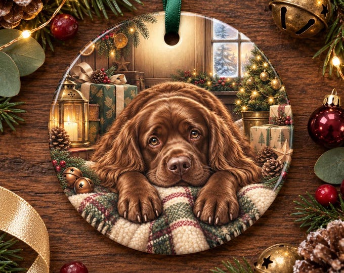 Sussex Spaniel Christmas Tree Ornament, Ceramic, Double-Sided Print & Gift Bag