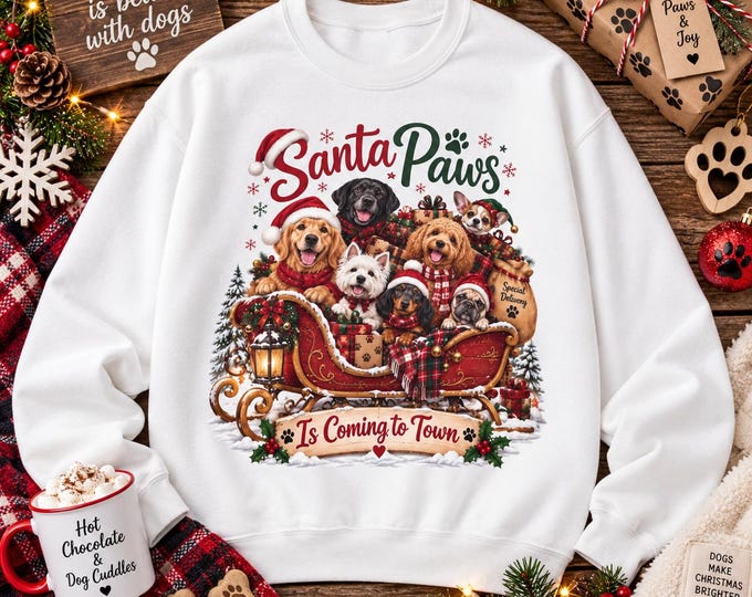 Santa Paws Christmas Sweatshirt | Festive Dog Lover Jumper | Unisex