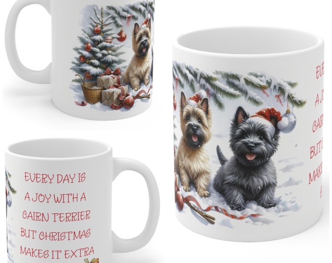 11oz Ceramic Cairn Terrier Christmas Mug, Cairn Terrier Mug, Cairn Terrier Gift For Cairn Terrier, Mum, Dad, Owner