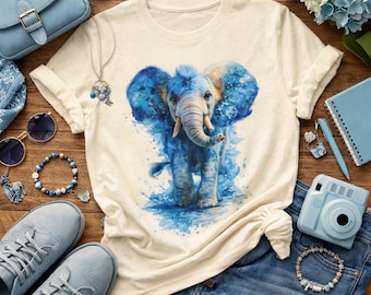 Blue Elephant T-Shirt | Watercolor Baby Animal Illustration
