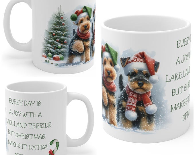 11oz Ceramic Lakeland Terrier Christmas Mug, Lakeland Terrier Mug, Lakeland Terrier Gift For Lakeland Terrier , Mum, Dad, Owner