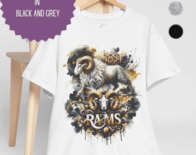 Heavy Cotton Derby County Fan T-Shirt | The Rams Football Tee | 1884 Club Heritage Design | Grey, Black & White | Sizes Small to 5XL