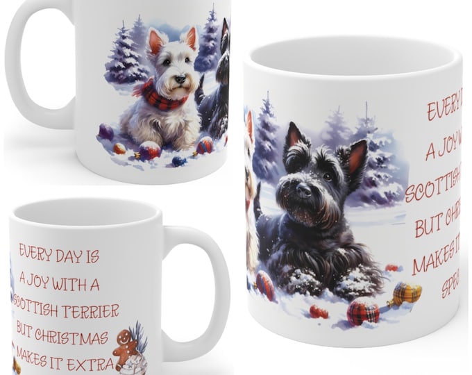 11oz Ceramic Scottish Terrier Christmas Mug, Scotty Dog Mug, Scottish Terrier Gift For Scottish Terrier , Mum, Dad, Owner, Agility Gift
