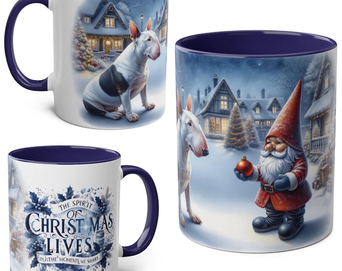English Bull Terrier and Gnome Christmas Mug