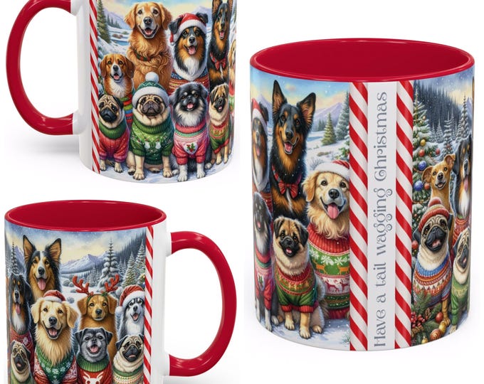 Have a Tail Wagging Christmas Mug – Cute Dog Christmas Mug, Red Two-Tone Mug