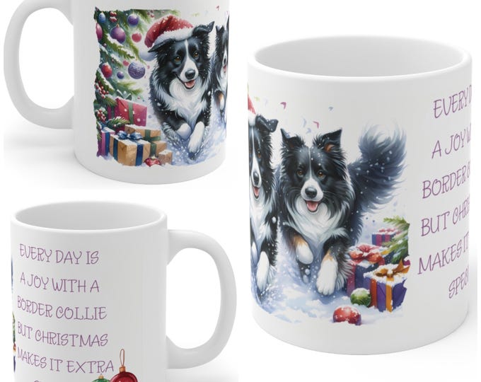 11oz Ceramic Border Collie Christmas Mug, Border Collie Mug, Border Collie Gift For Border Collie , Mum, Dad, Owner, Agility Gift