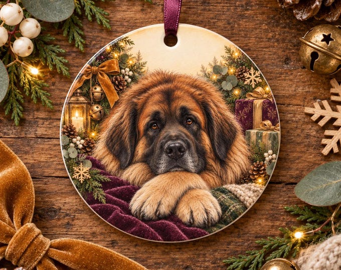 Leonberger Christmas Tree Ornament, Ceramic, Double-Sided Print & Gift Bag
