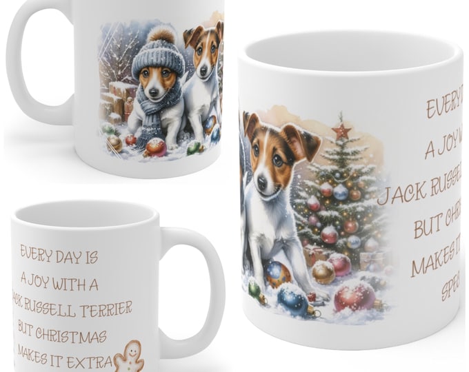 11oz Ceramic  Jack Russell Terrier Christmas Mug, Jack Russell Mug, Jack Russell Terrier Gift For Jack Russell Terrier, Mum, Dad, Owner