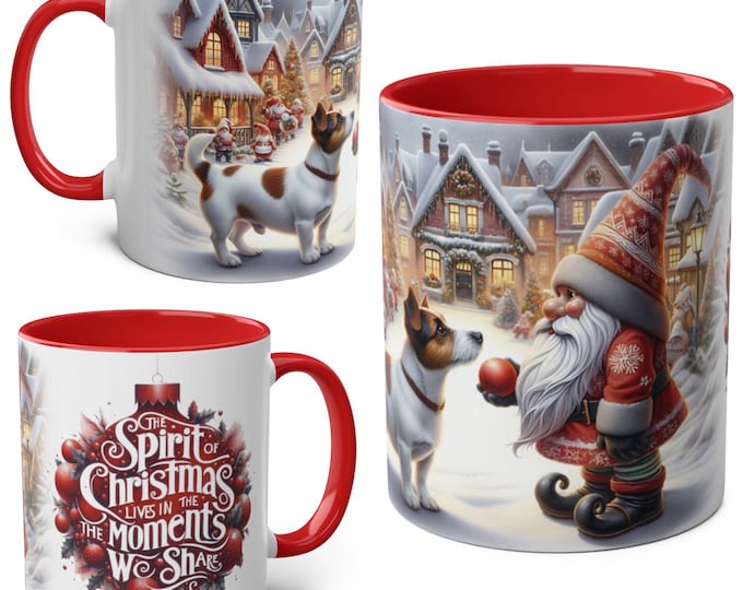 Jack Russell Terrier and Gnome Christmas Mug