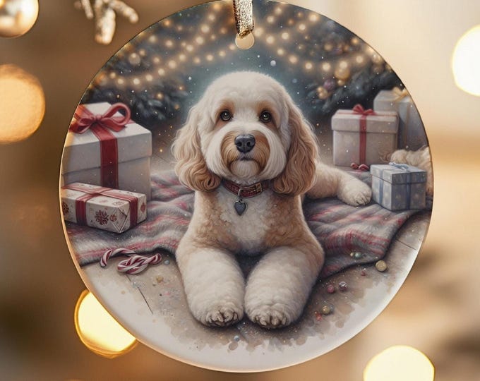 Cream and White Cockapoo Christmas Tree Ornament, Ceramic, Double-Sided Printed