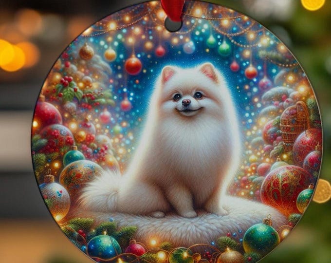 Pomeranian Christmas Tree Ornament, Ceramic, Double-Sided Printed