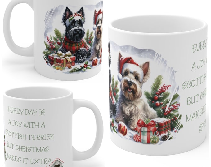 11oz Ceramic Scottish Terrier Christmas Mug, Scotty Dog Mug, Scottish Terrier Gift For Scottish Terrier , Mum, Dad, Owner, Agility Gift