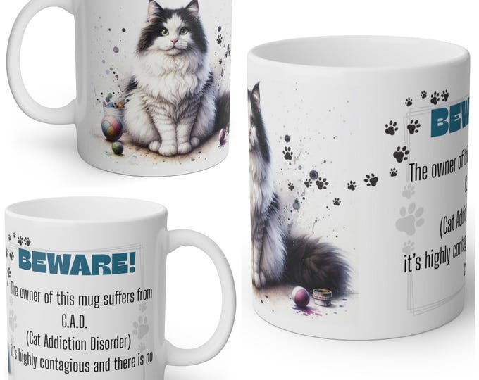 Funny Fluffy Black and White Cat Mug