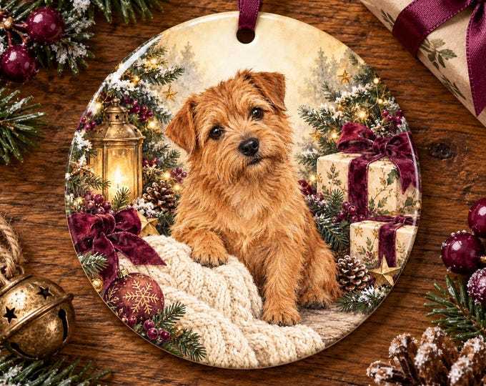 Norfolk Terrier Christmas Tree Ornament, Ceramic, Double-Sided Print & Gift Bag