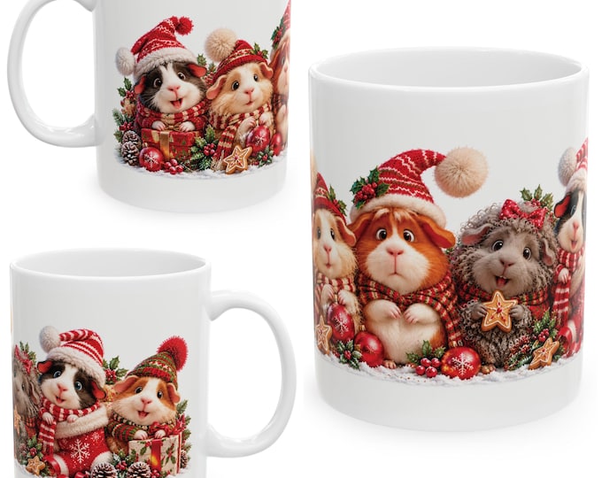 Christmas Guinea Pig Mug, Cute Guinea Pig Gift, Festive 11oz Mug, Neville
