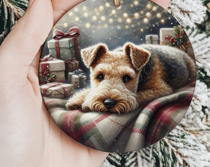 Lakeland Terrier Ceramic Christmas Tree Ornament, Design On Both Sides, Gift Bag