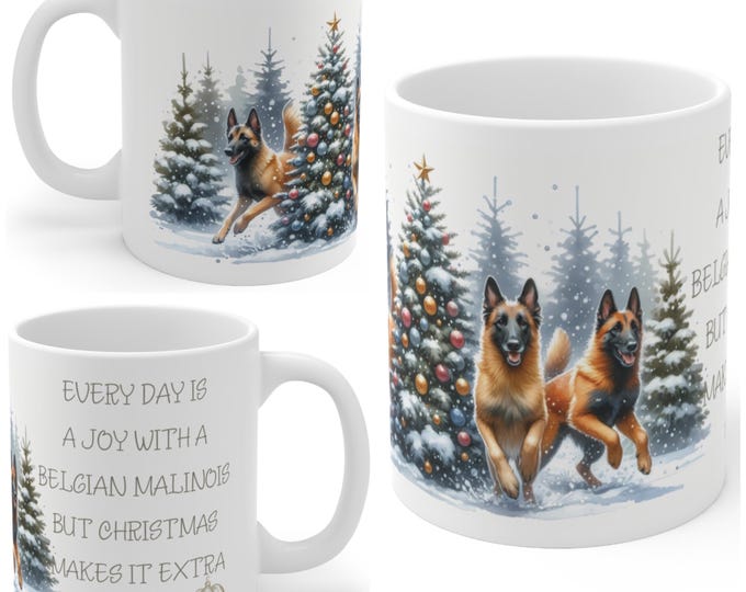 11oz Ceramic Belgian Malinois Christmas Mug, Malinois  Mug, Belgian Malinois Gift For Belgian Malinois , Mum, Dad, Owner