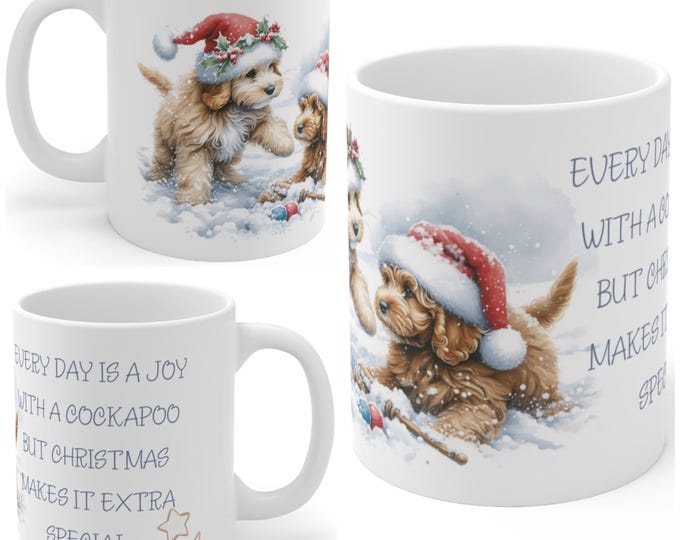 11oz Ceramic Cockapoo Christmas Mug, Cockapoo Mug, Cockapoo Gift For Cockapoo, Mum, Dad, Owner, Let’s Get Ready For The Festive Season.