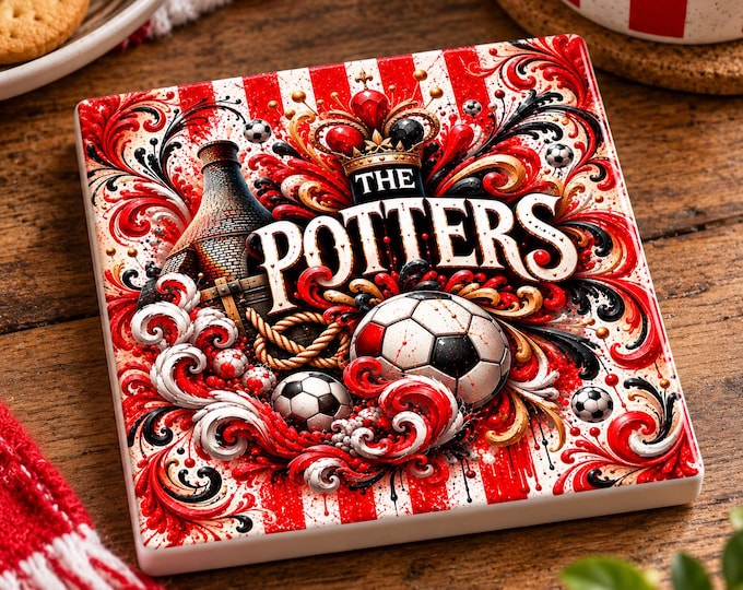 Stoke City Ceramic Football Coaster | Football Fan Gift | Square Coaster