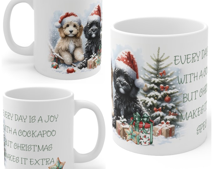 11oz Ceramic Cockapoo Christmas Mug, Cockapoo Mug, Cockapoo Gift For Cockapoo, Mum, Dad, Owner, Let’s Get Ready For The Festive Season.